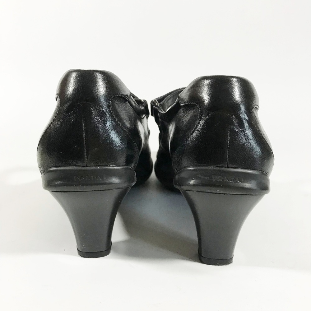 PRADA Black Leather Velcro Mary-Jane  Heels - Picture 4 of 6